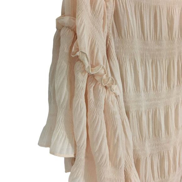NWT Umgee Pleated Ruffled Tiered Bell Sleeve Top Chiffon Flowy Champagne Pink S - Picture 13 of 15